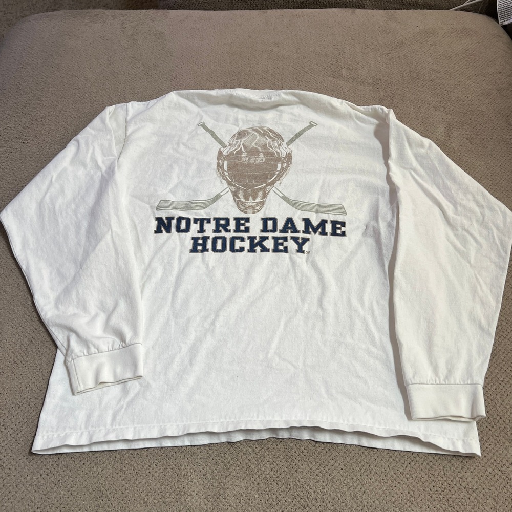 Vintage 1990s JanSport Notre Dame Hockey Long Sleeve Shirt White Medium USA Made